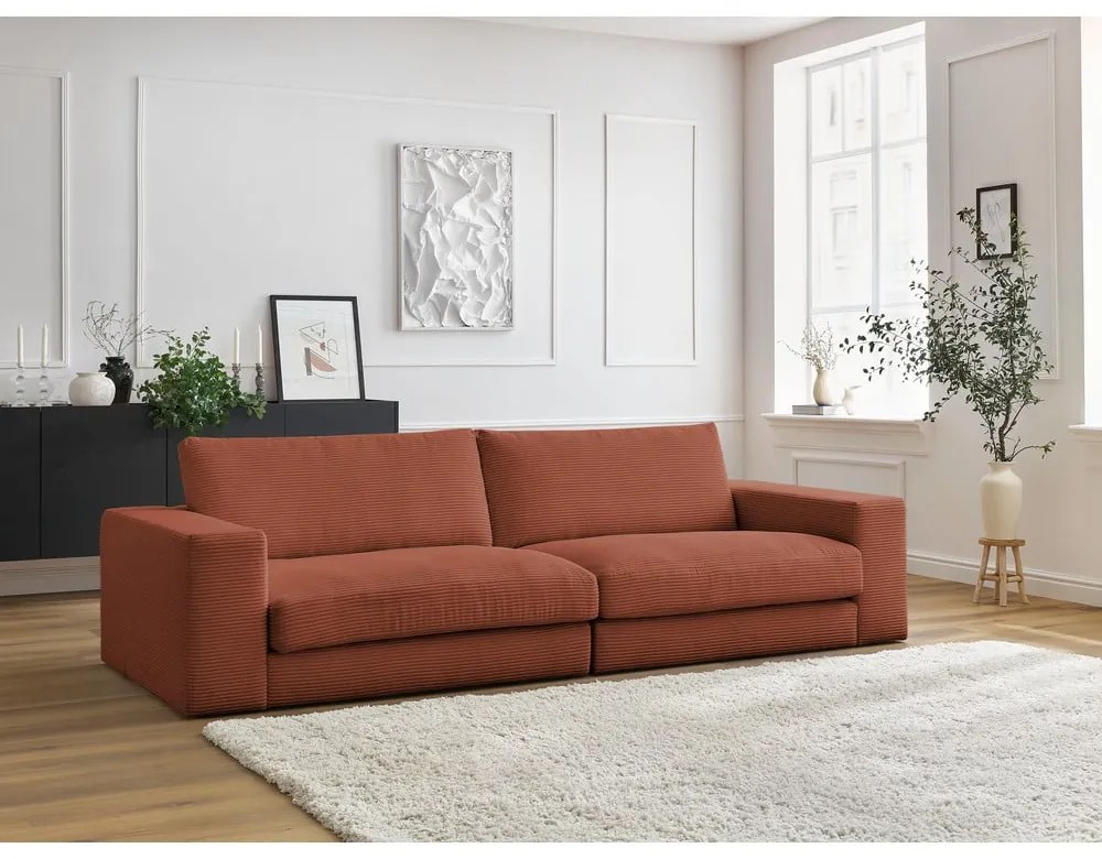 Sztruksowa sofa w kolorze terakoty 274 cm Leonard – Bobochic Paris