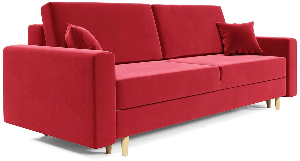 Czerwona rozkładana sofa tapicerowana welurem H2-C20