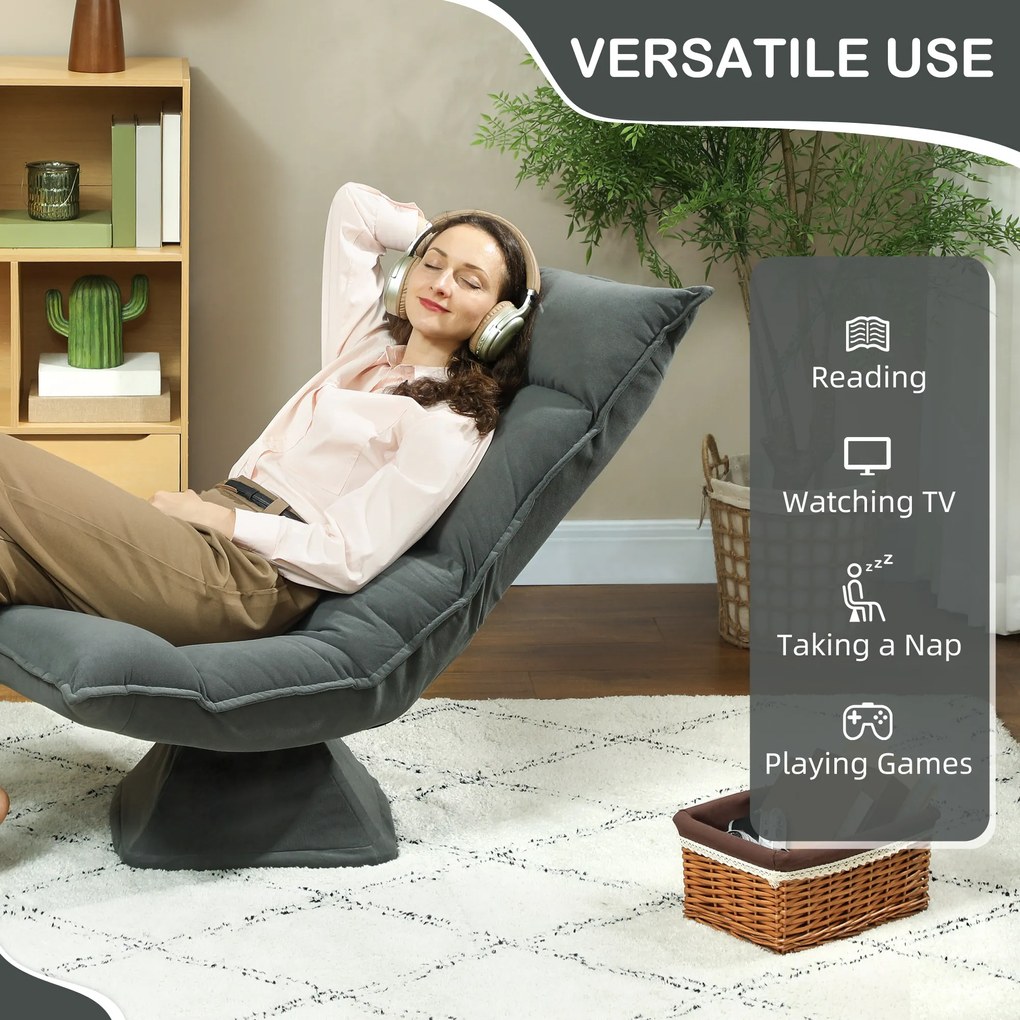 HOMCOM Krzesło podłogowe z pięciostopniową regulacją oparcia, obrotowe, nowoczesne krzesło tapicerowane, Ciemnoszary