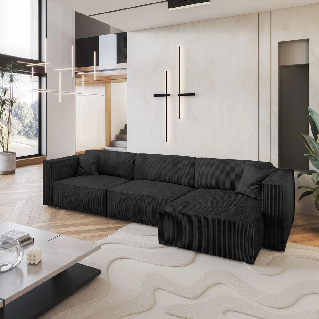 Masseno Narożnik TOLMO z funkcją spania i pojemnikiem na pościel Narozniki L, Rozkładana sofa - Czarny, POSO 135
