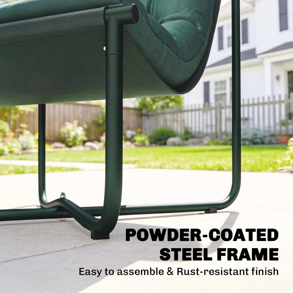 Outsunny Krzesło ogrodowe fotel z poduszką oddychające siedzisko typu sling stalowa rama do ogrodu tarasu 76 x 92 x 76 cm Ciemnozielony | Aosom PL