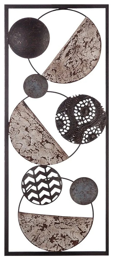 Dekoracja ścienna w ramce, metalowa, 25 x 61 cm, etniczne koła