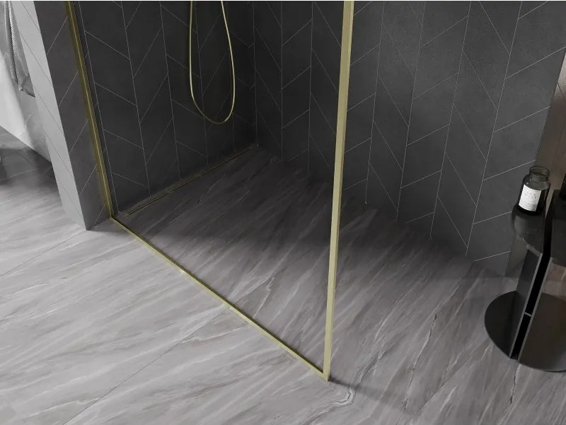 Mexen Kioto-F ścianka prysznicowa Walk-in z ramką 120 x 202 cm, transparent 8 mm, złota szczotkowana - 800-120-104-55-00