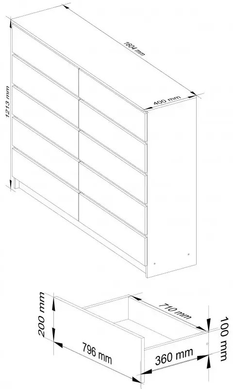 Komoda do salonu z gładkim frontem wenge + dąb sonoma - Deos 3X