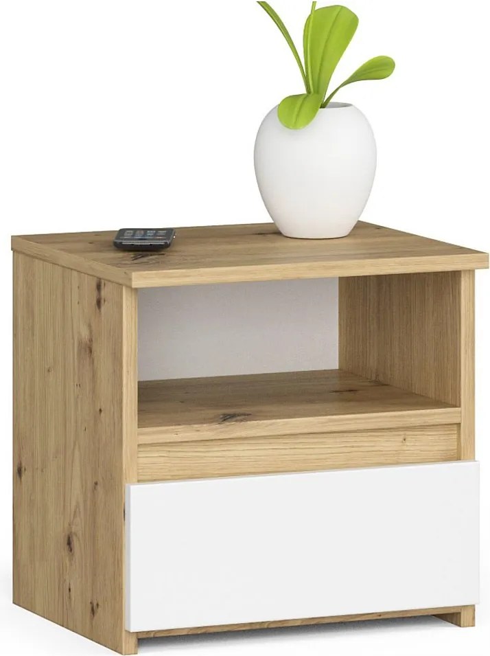 Szafka nocna AKORD CL1 Dąb Artisan 40 cm 1 szuflada kolor Biały mat 1 półka 40x35x40 cm