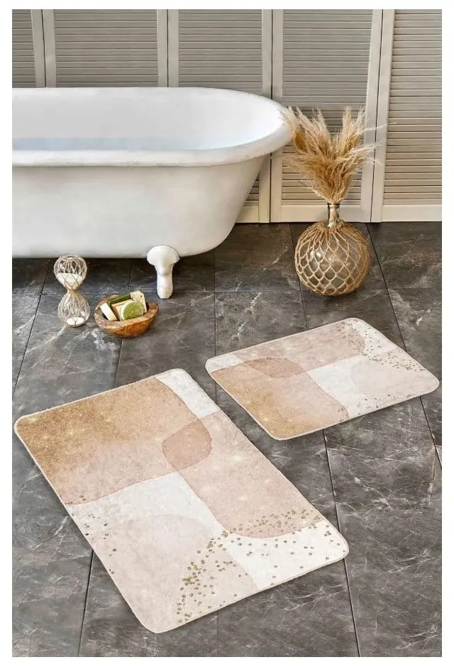 Beżowe aksamitne dywaniki łazienkowe zestaw 2 szt. 60x100 cm – Mila Home