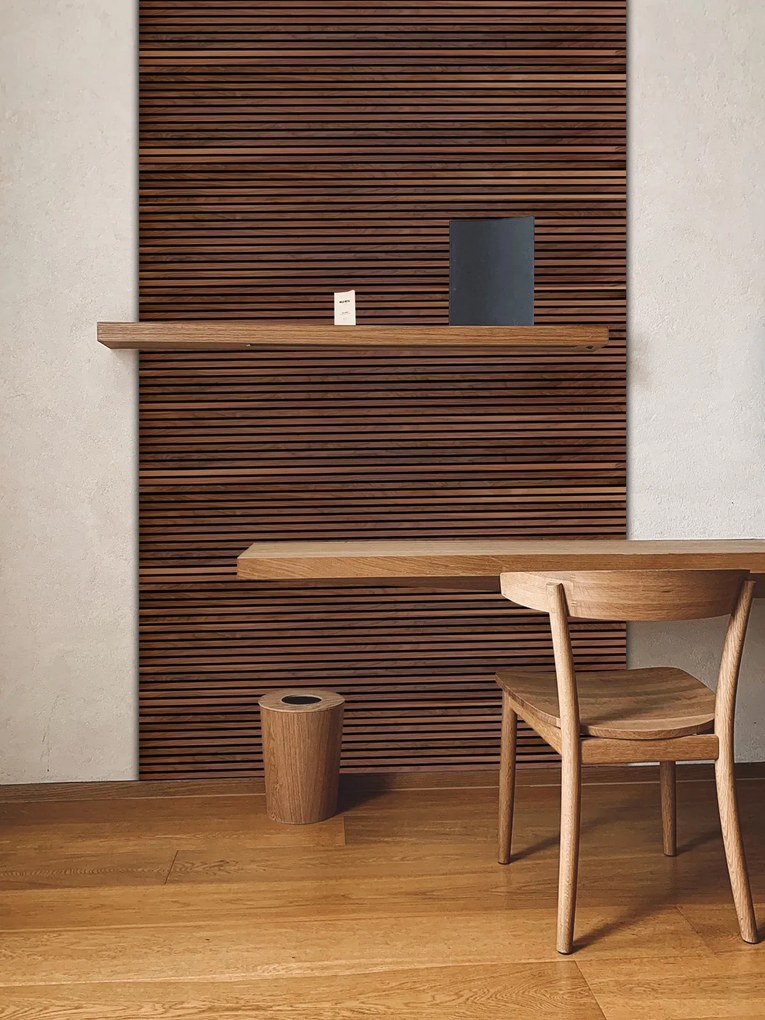 Drewniany panel akustyczny, 2400 x 600 mm, czarny podkład, 5 szt, orzech