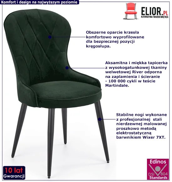 Komplet zielonych eleganckich krzeseł pikowanych 4 szt.  - Monaco 4S