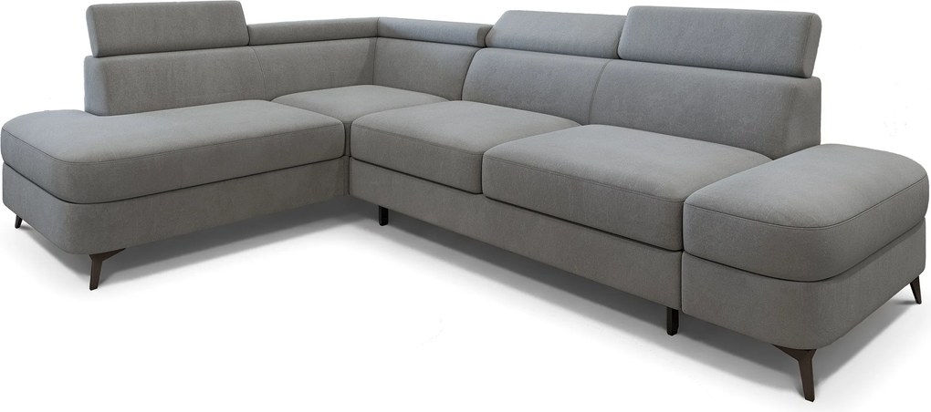 Masseno Narożnik AVISE z funkcją spania i pojemnikiem na pościel Narozniki L, Rozkładana sofa - Szary, MATT VELVET 85