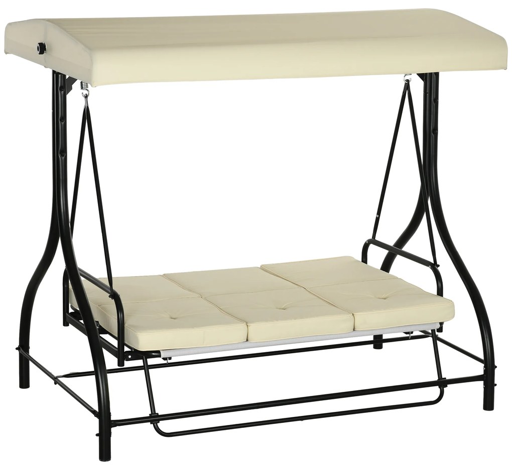 Outsunny Huśtawka Ogrodowa z Ochroną Przeciwsłoneczną, 3 Miejsca, Łóżko Huśtawkowe