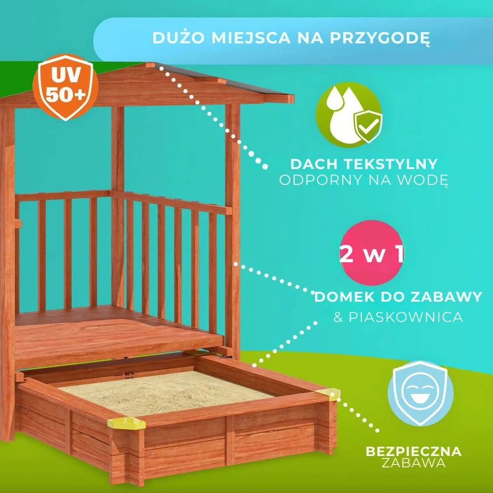 Piaskownica z werandą SUNNY, 130x130x143cm, brązowa/zielona Jurhan