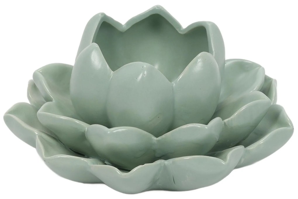 Świecznik na tealight kwiat lotosu z porcelany, 12,5 x 13 x 6,5 cm