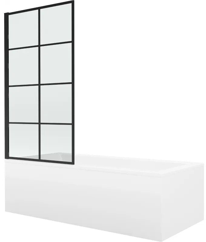 Mexen Cubik wanna prostokątna 160 x 70 cm z obudową i parawanem 1-skrzydłowym 70 cm, czarny wzór fix - 550316070X9307007077