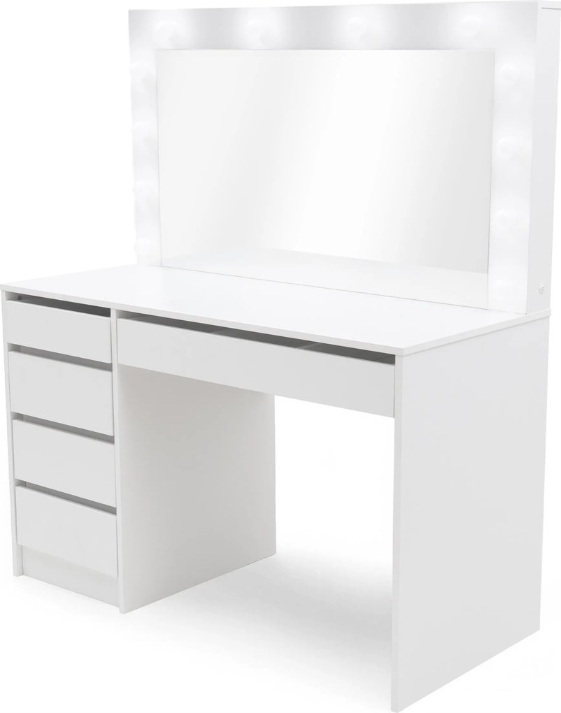 Toaletka Velinio XL 120 cm z szufladami i oświetleniem - biały