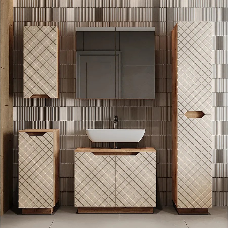 Zestaw mebli łazienkowych dąb/kaszmir ze strukturą płytek 79.6x32x62.5 lotta