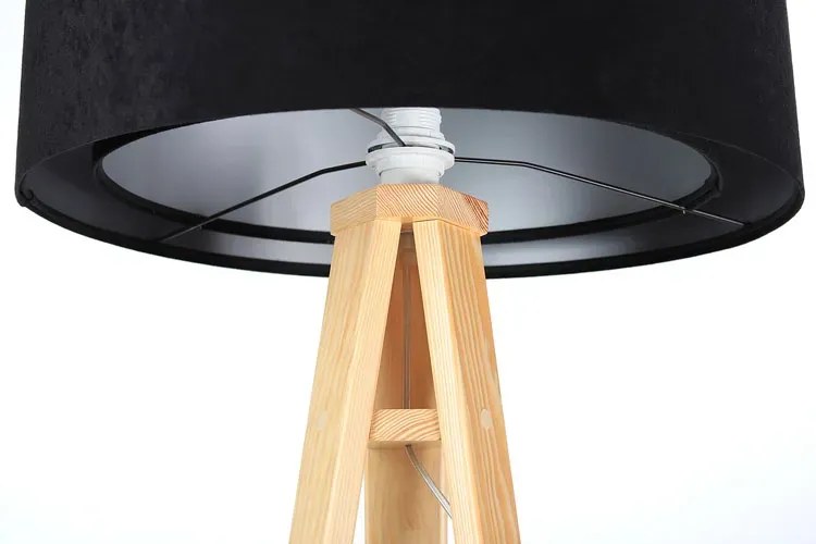 Czarno-sosnowa asymetryczna lampa stojąca trójnóg K4-L70