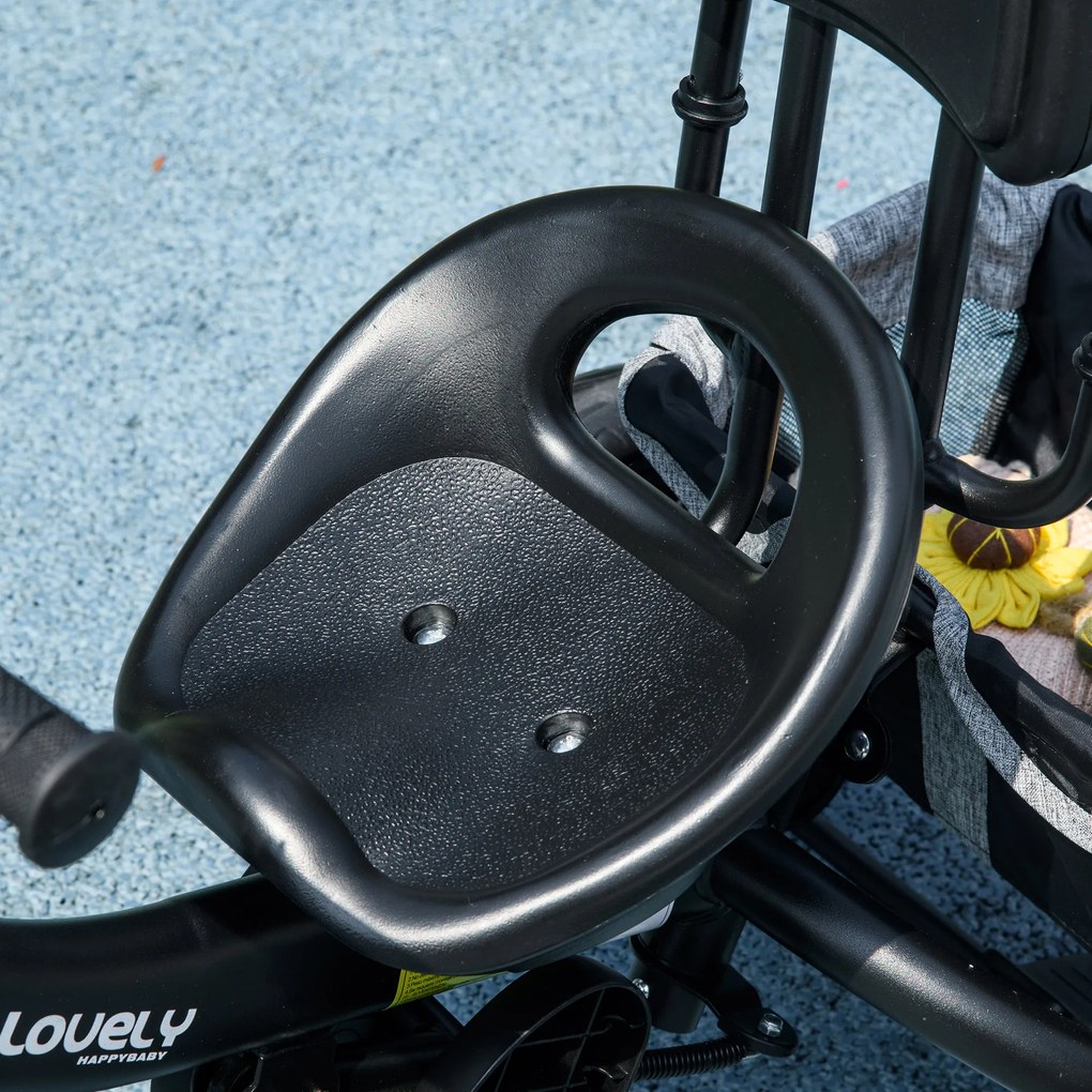 HOMCOM Rowerek 6w1 dla Dzieci z Rączką, Daszkiem, Pasem, Koszykiem, dla Dzieci 1-5 Lat, Szary