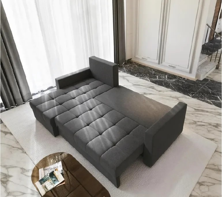 PROMOCJA Ciemnoszara rozkładana narożna sofa ZENOVA 220x140 cm, dwustronna, II gatunek