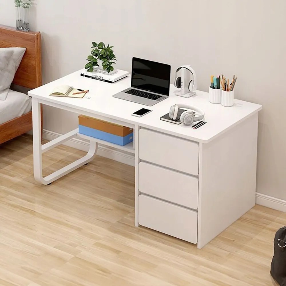 Minimalistyczne białe biurko z półkami - 120x50x73 cm, idealne do małych przestrzeni, pracy i nauki