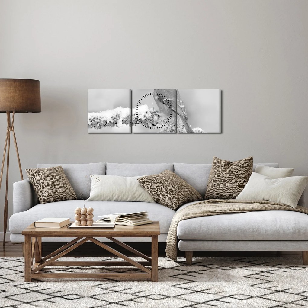 Obraz - Ptak na gałęzi (z zegarem) (90x30 cm)