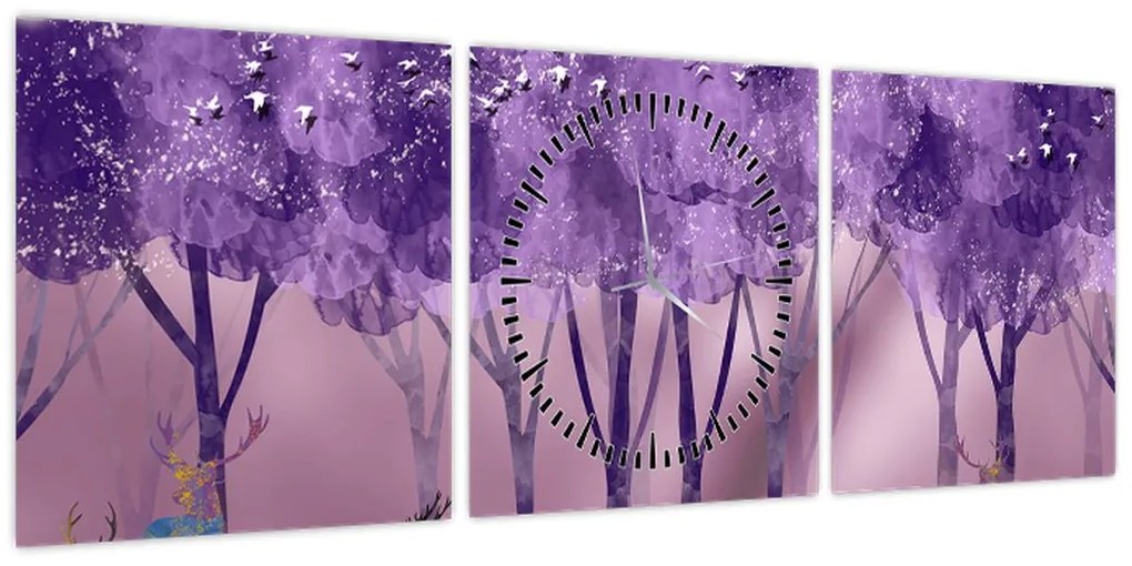 Obraz - Jeleń w magicznym lesie (z zegarem) (90x30 cm)