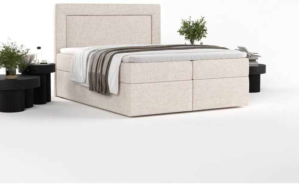 Beżowe łóżko boxspring ze schowkiem 160x200 cm Imagine – Maison de Rêve