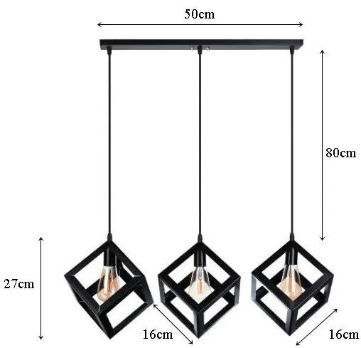 Lampa sufitowa metalowa loft sześcian wisząca AT40-3SZ-Black