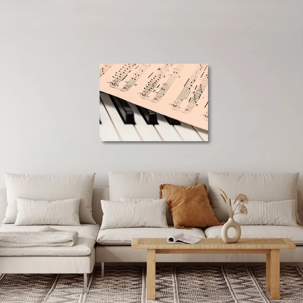 Obraz na szkle - fortepian z nutami (70x50 cm)