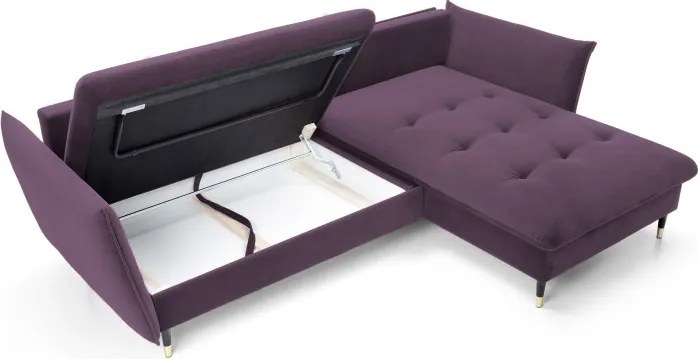 Narożnik GLAM Prawostronny z funkcją spania, zestaw z poduszkami wolnostojący tkanina RIVIERA 69 Fioletowy DOMO HOME
