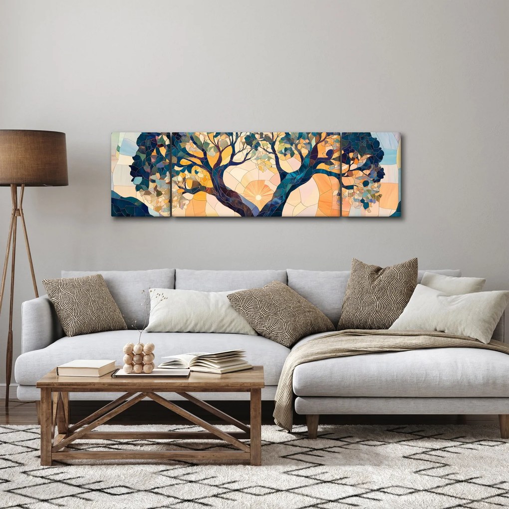 Obraz – Mozaika – słońce i drzewo II. (170x50 cm)