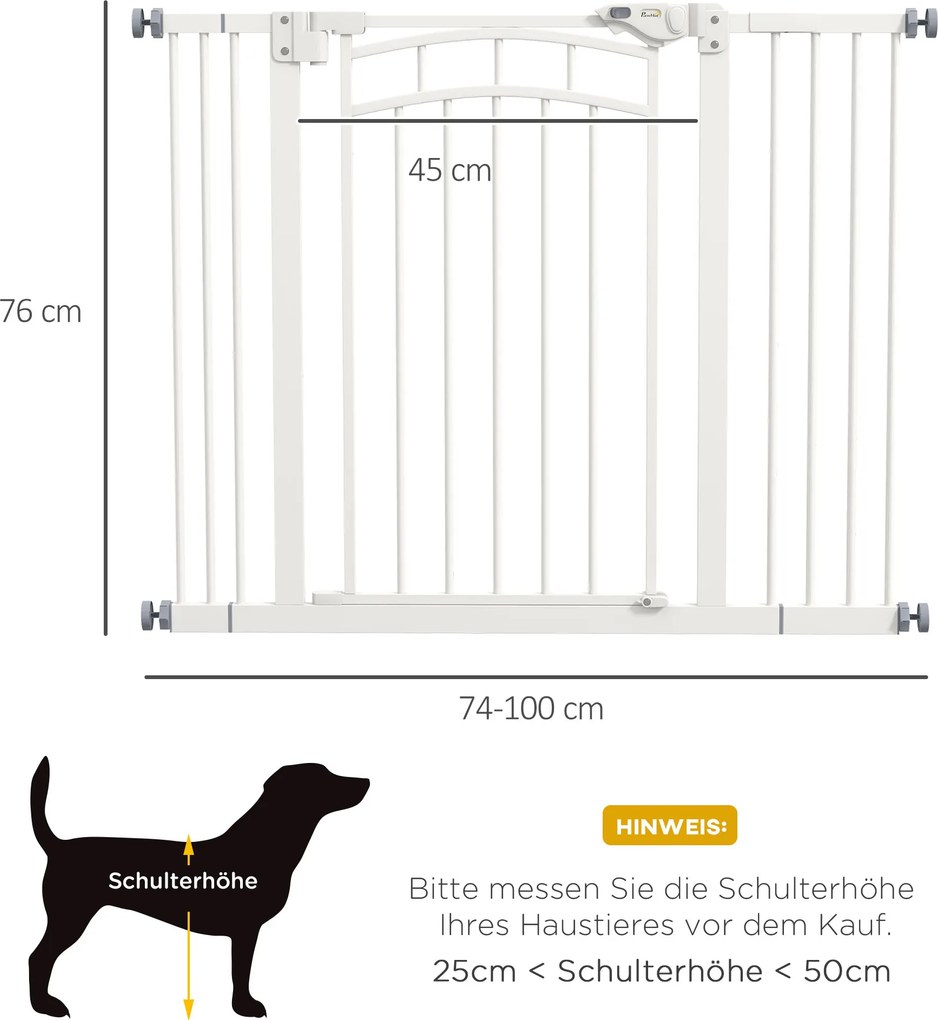 PawHut Bramka schodowa dla psów, z automatycznym zamykaniem, jednoręczne otwieranie, 100 cm x 4 cm x 76 cm, Biały