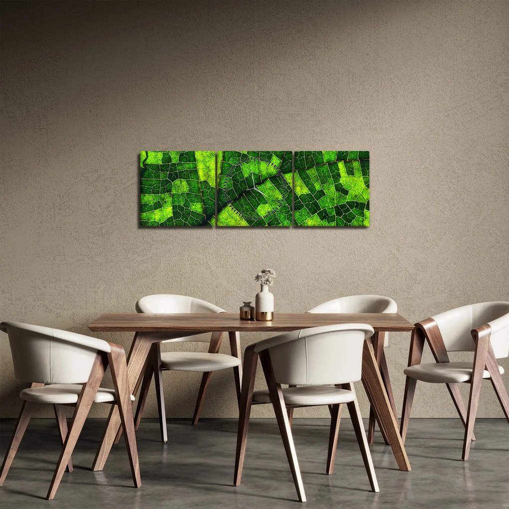 Obraz - Detal liścia (z zegarem) (90x30 cm)