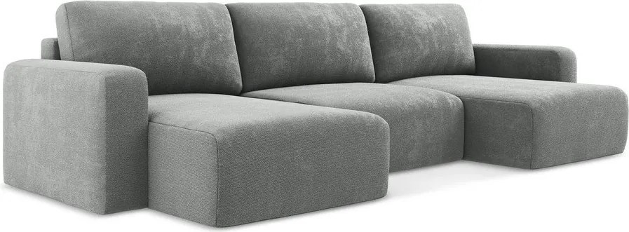 Szary rozkładany narożnik ze schowkiem z tkaniny szenilowej (w kształcie litery U) Kona – Makamii