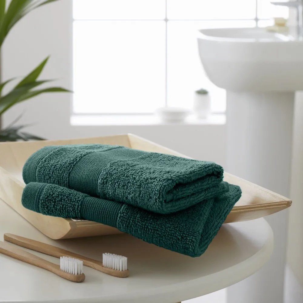Ciemnozielone bawełniane ręczniki frotte zestaw 2 szt. 30x30 cm Anti-Bacterial – Catherine Lansfield