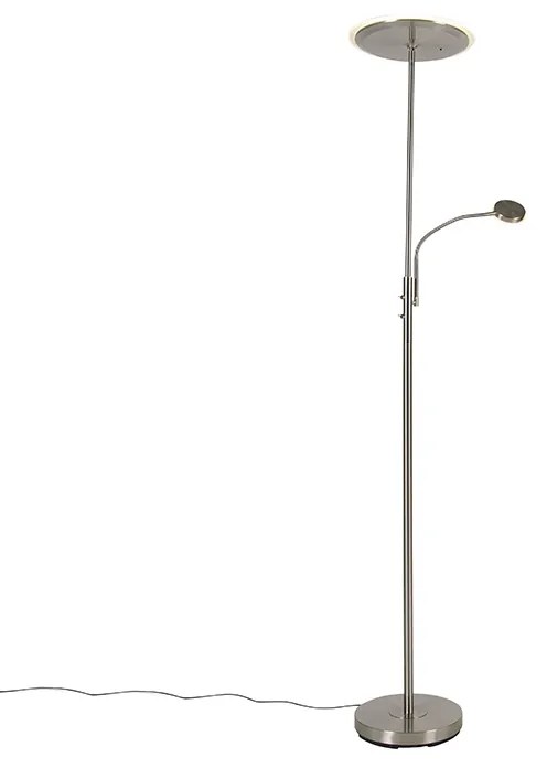 Nowoczesna lampa podłogowa stalowa z wbudowanym LED z możliwością ściemniania i ramieniem do czytania - Strela Nowoczesny Oswietlenie wewnetrzne