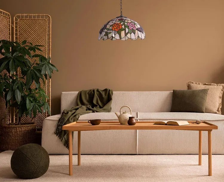 Lampa wisząca witrażowa z dekoracyjnym kloszem - A655 S8-P31