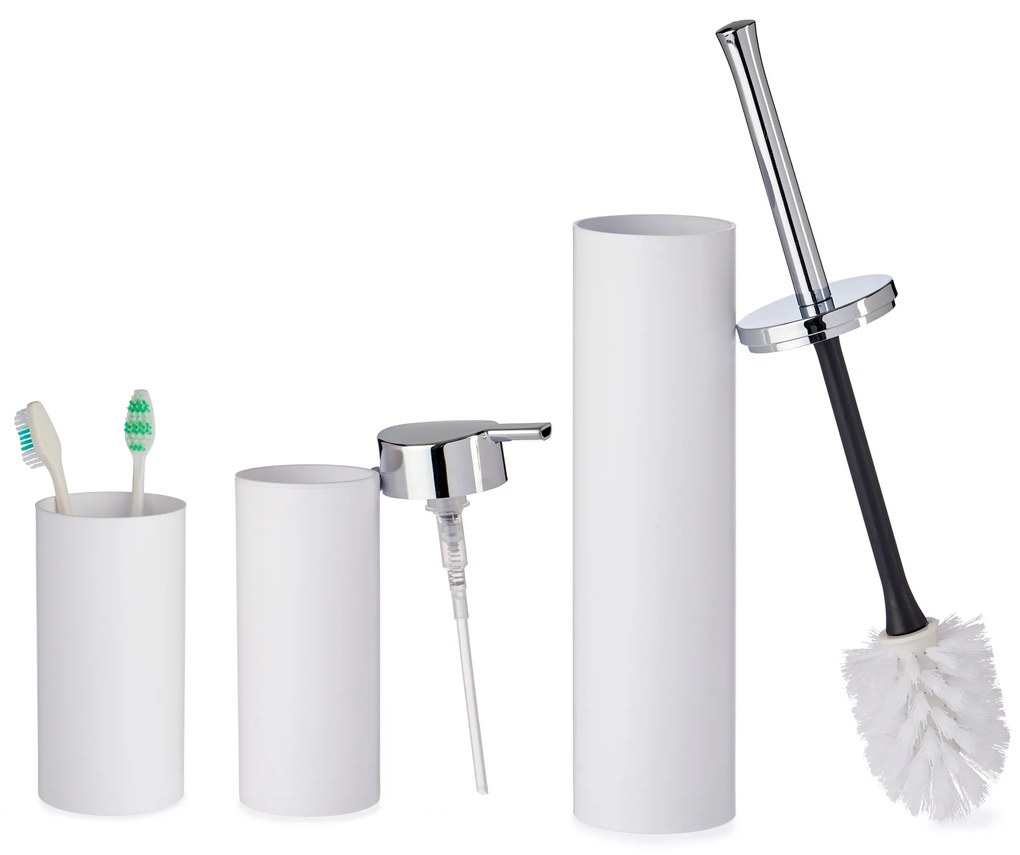 Plastikowe akcesoria do łazienki ze srebrnymi uchwytami, 3 elementy