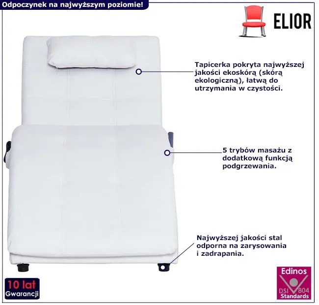 Biały masujący szezlong z ekoskóry z poduszką B0-N73