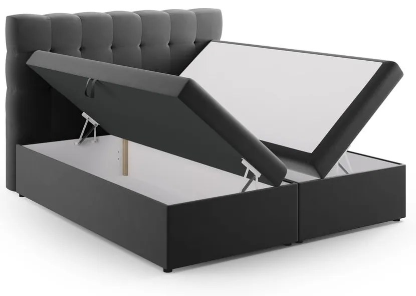 Antracytowe łóżko boxspring ze schowkiem 160x200 cm Bali – Cosmopolitan Design