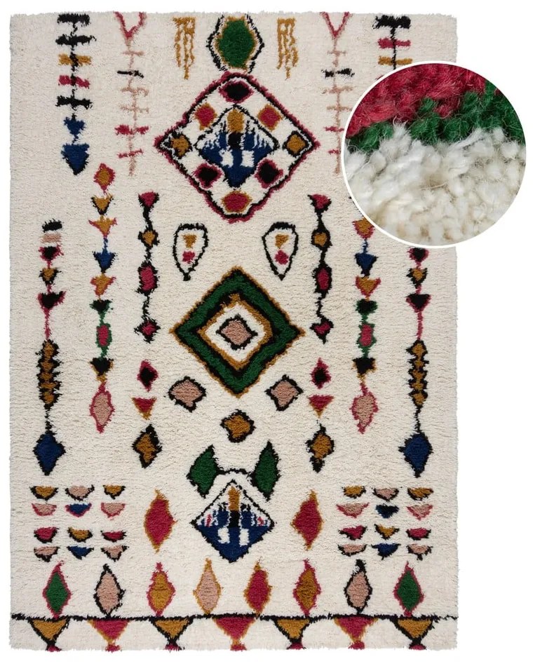 Kremowy wełniany dywan tkany ręcznie 120x170 cm Moroccan Fes – Flair Rugs