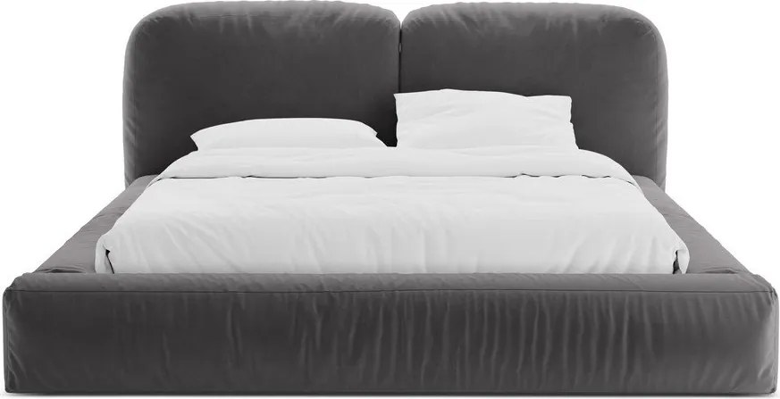 Szare tapicerowane łóżko dwuosobowe ze schowkiem ze stelażem 160x200 cm Martina – Micadoni