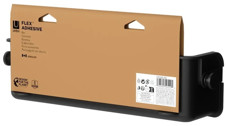 Czarna plastikowa półka łazienkowa bez wiercenia Flex Adhesive – Umbra