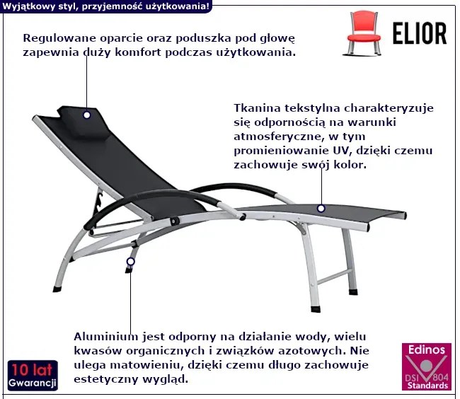 Czarny leżak ogrodowy z poduszką - Moreli