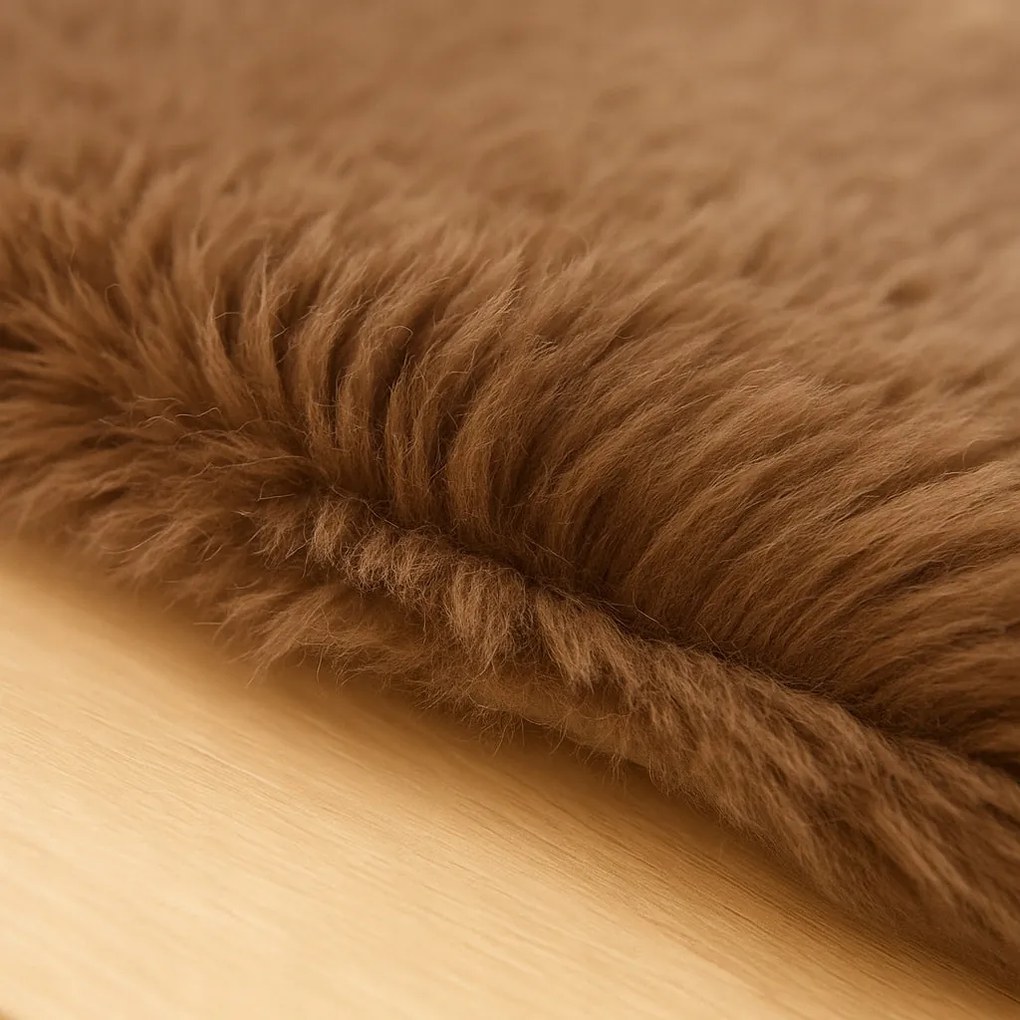 Brązowy Dywanik Okrągły FI 100 Cm Miękki Antypoślizgowy Do Sypialni Salonu