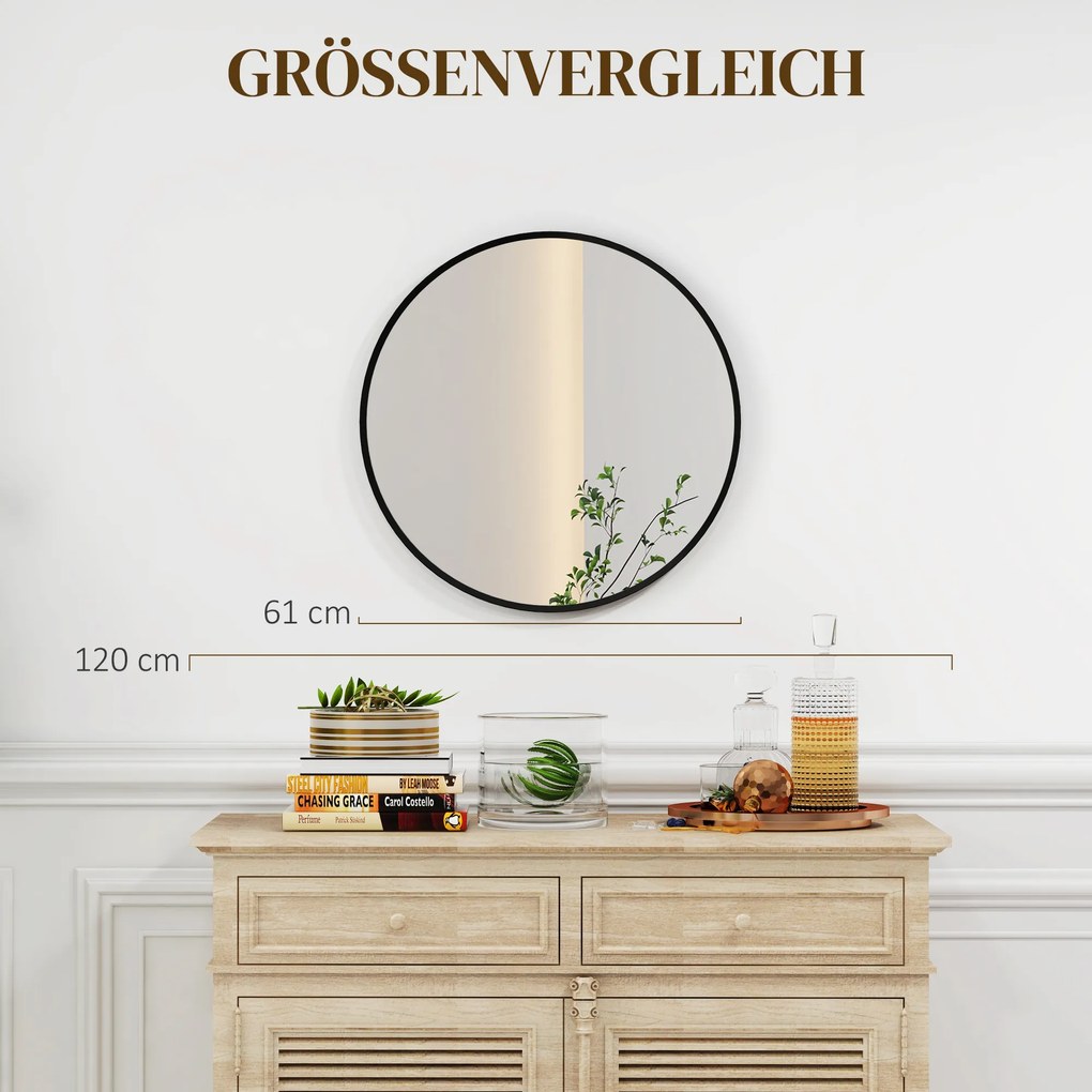 HOMCOM Lustro ścienne, nowoczesne, Φ61 cm, Czarne