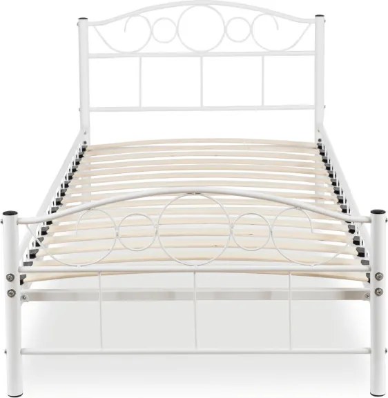 Łóżko Metalowe Jednoosobowe 90x200 cm ze Stelażem GRIFFIN Metalowe Białe