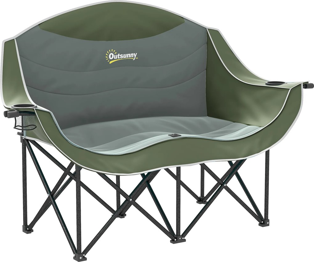 Outsunny Składany Fotel 2-osobowy Krzesło Kempingowe z Torbą Transportową, Wytrzymałość do 250 kg, Zielony | Aosom PL