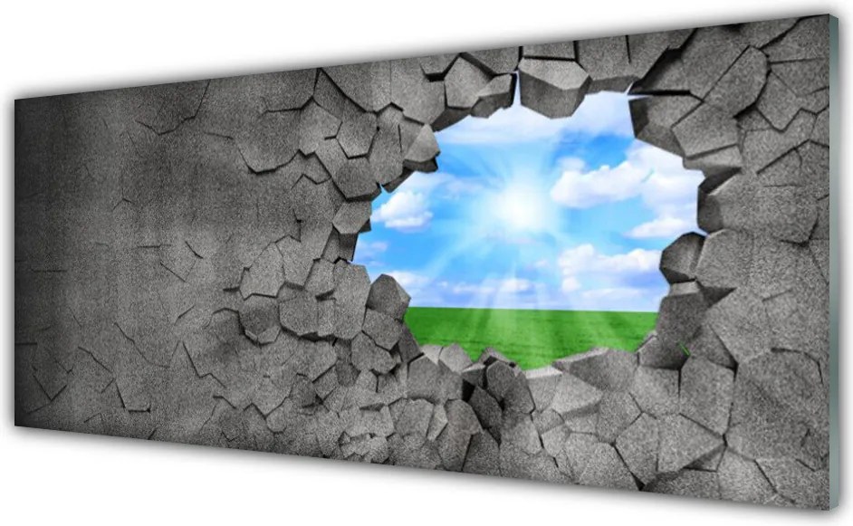 Panel Szklany Artystyczna Iluzja Pękniętej Ściany