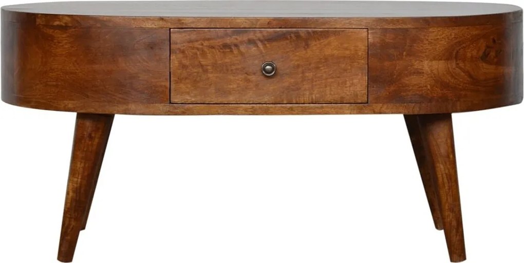 Okrągły stolik kawowy z drewna kasztanowego Artisan Furniture, 2 szuflady, brązowy