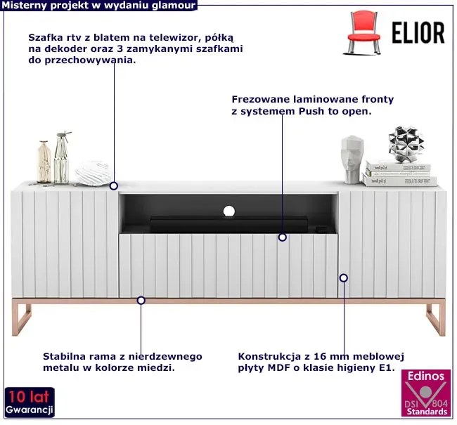 Biała stojąca szafka rtv z lamelami - Filo 7X